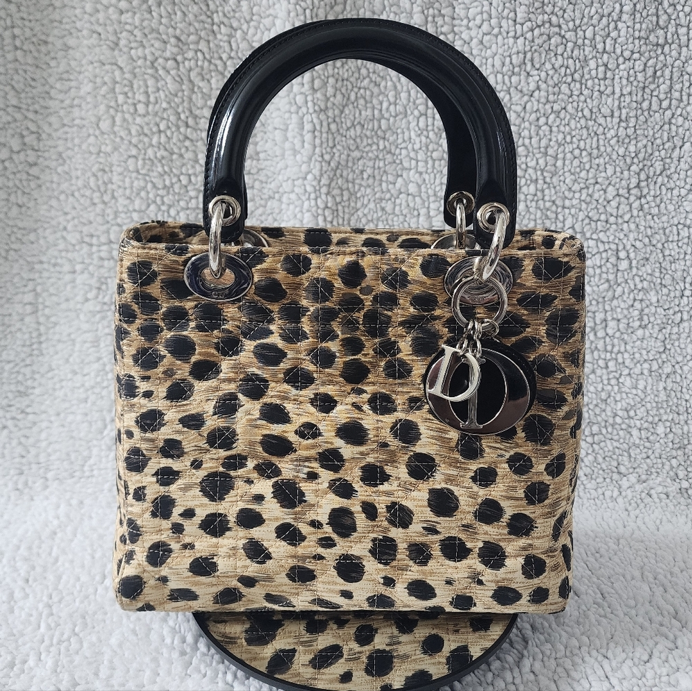Auth Dior Lady Dior Leopard Print Bag